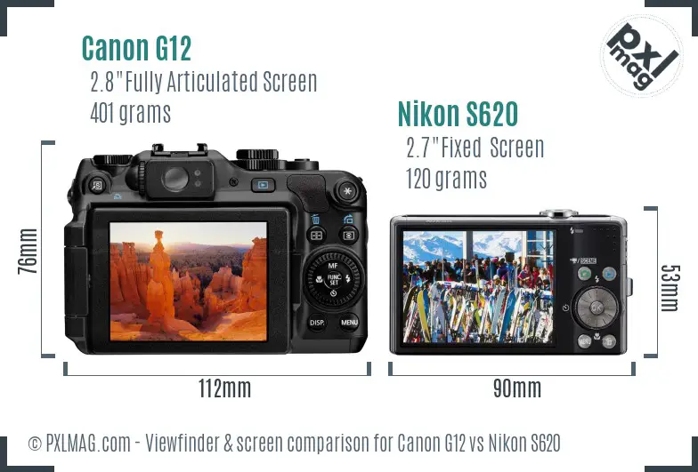 Canon G12 vs Nikon S620 Screen and Viewfinder comparison