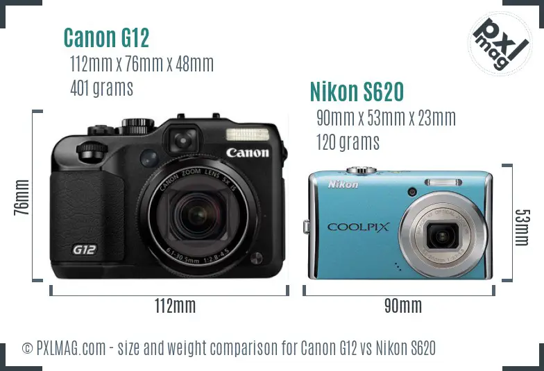 Canon G12 vs Nikon S620 size comparison