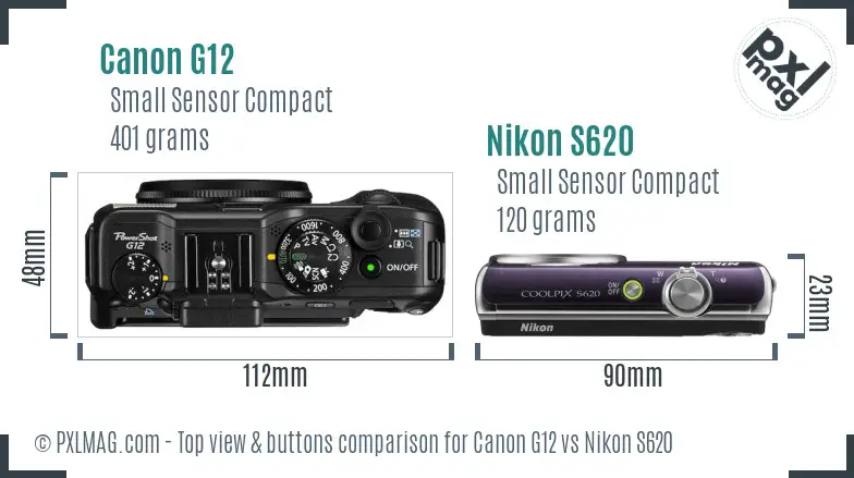 Canon G12 vs Nikon S620 top view buttons comparison