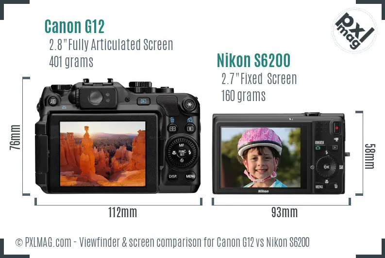 Canon G12 vs Nikon S6200 Screen and Viewfinder comparison