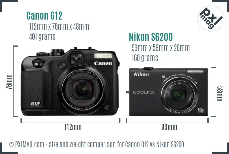 Canon G12 vs Nikon S6200 size comparison