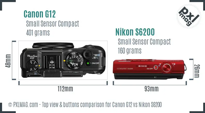 Canon G12 vs Nikon S6200 top view buttons comparison