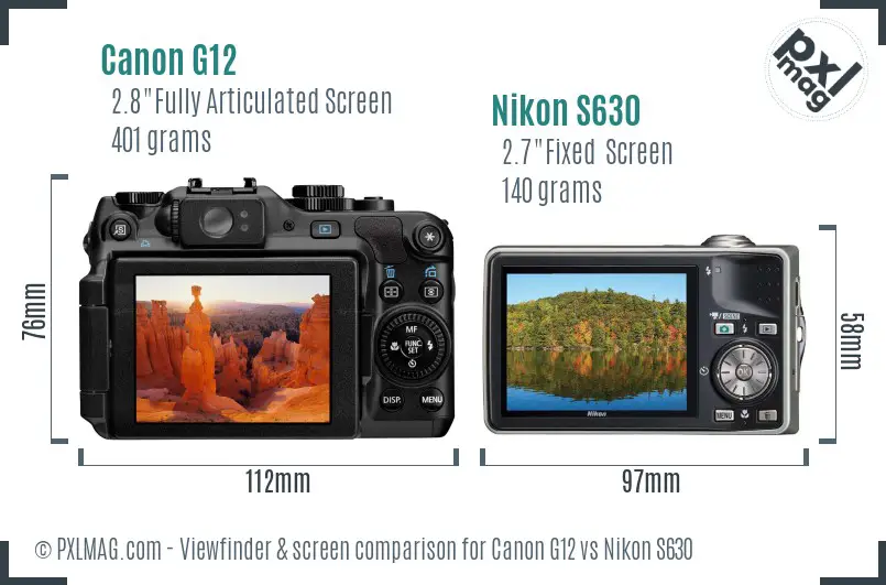 Canon G12 vs Nikon S630 Screen and Viewfinder comparison