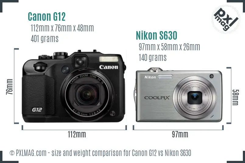 Canon G12 vs Nikon S630 size comparison