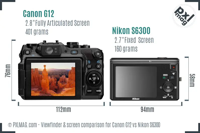 Canon G12 vs Nikon S6300 Screen and Viewfinder comparison