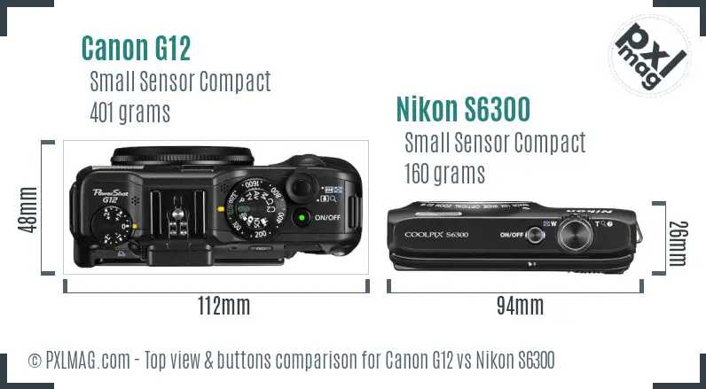 Canon G12 vs Nikon S6300 top view buttons comparison