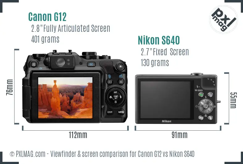 Canon G12 vs Nikon S640 Screen and Viewfinder comparison