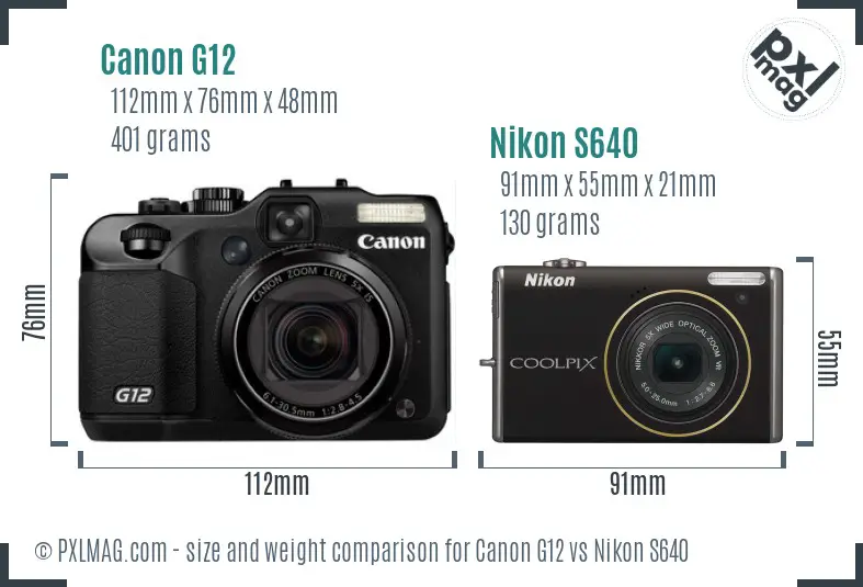 Canon G12 vs Nikon S640 size comparison