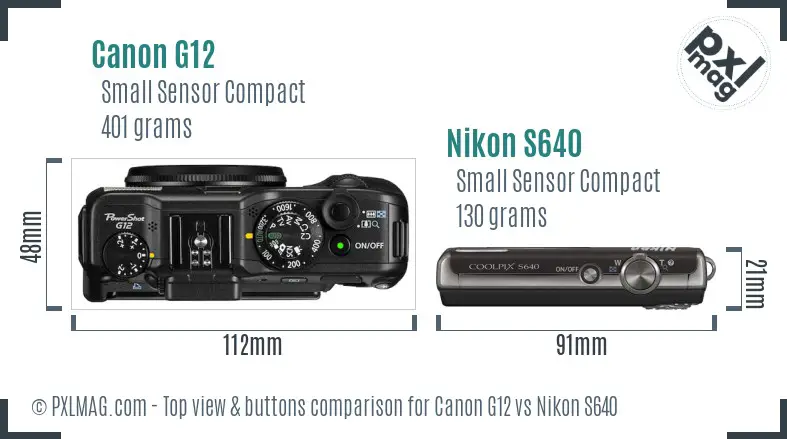 Canon G12 vs Nikon S640 top view buttons comparison