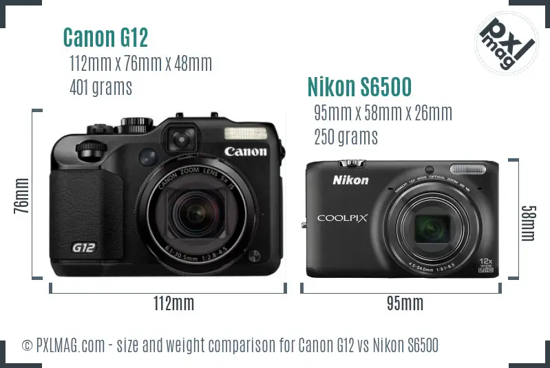 Canon G12 vs Nikon S6500 size comparison Canon G12 vs Nikon S6500 size comparison