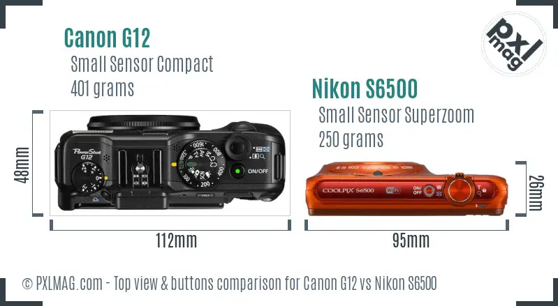 Canon G12 vs Nikon S6500 top view buttons comparison Canon G12 vs Nikon S6500 top view buttons comparison