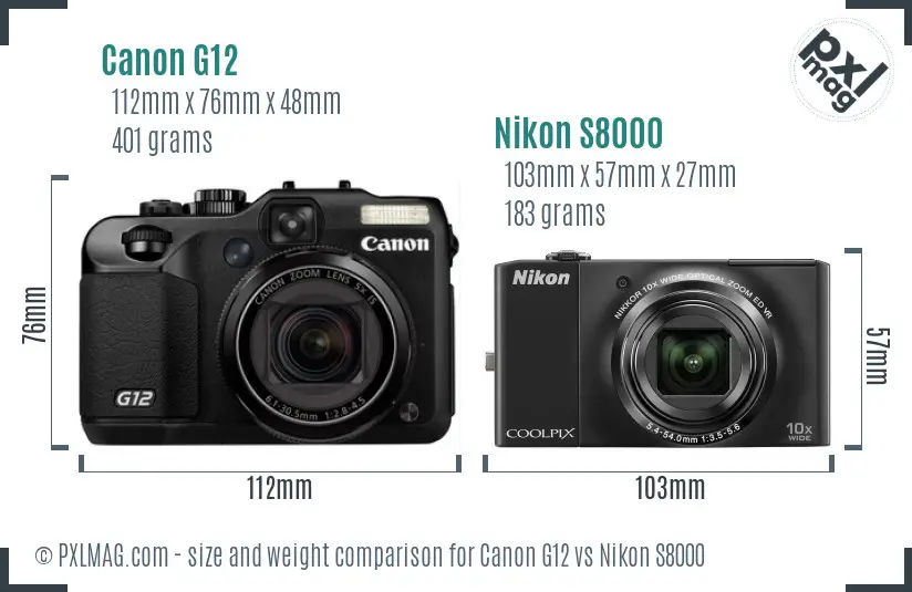 Canon G12 vs Nikon S8000 size comparison