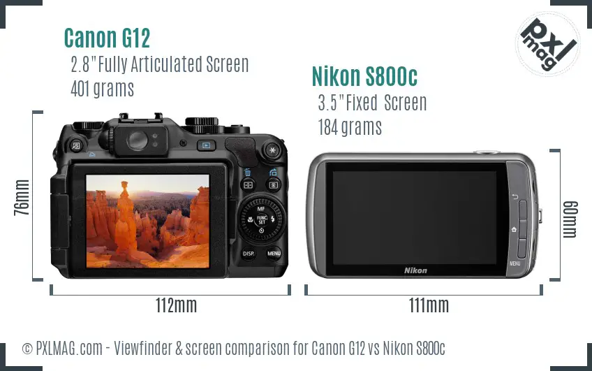 Canon G12 vs Nikon S800c Screen and Viewfinder comparison