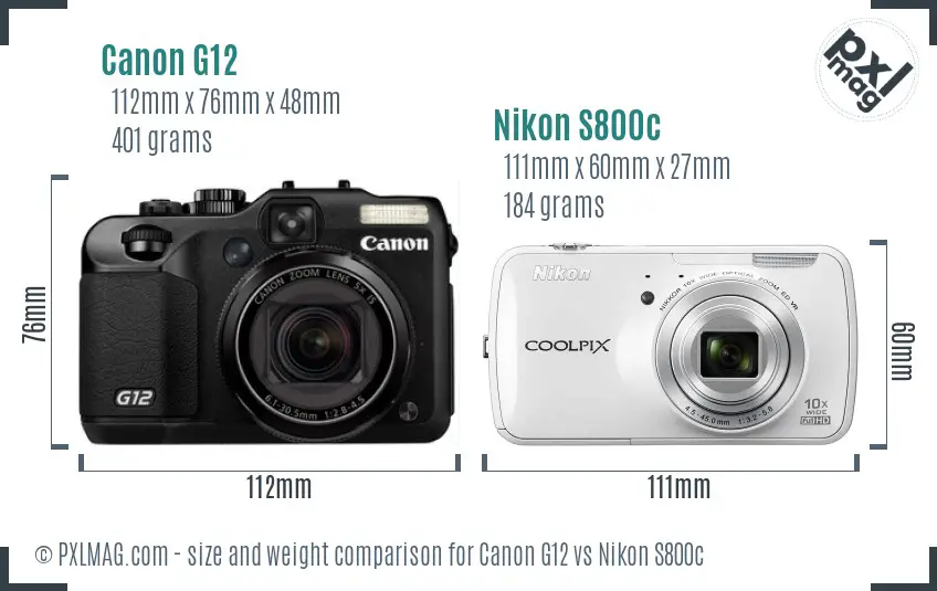 Canon G12 vs Nikon S800c size comparison