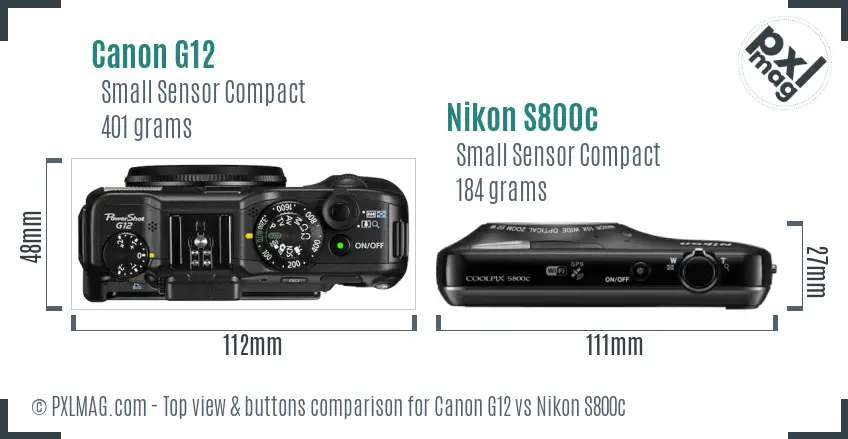 Canon G12 vs Nikon S800c top view buttons comparison