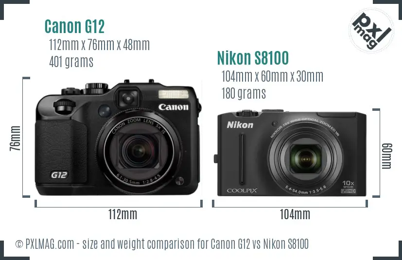 Canon G12 vs Nikon S8100 size comparison