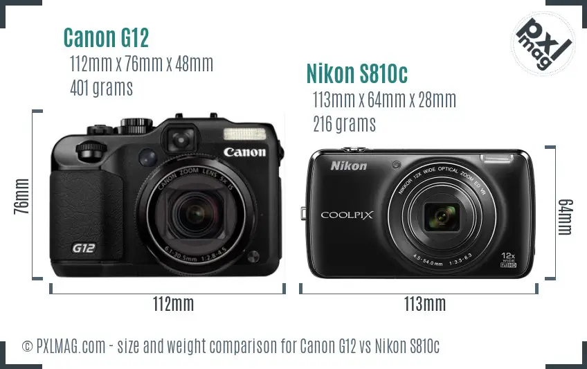 Canon G12 vs Nikon S810c size comparison Canon G12 vs Nikon S810c size comparison