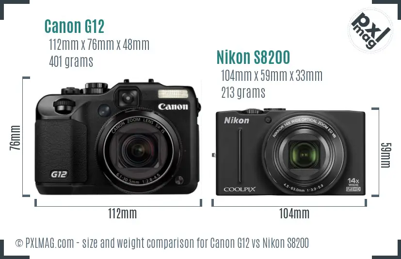 Canon G12 vs Nikon S8200 size comparison Canon G12 vs Nikon S8200 size comparison