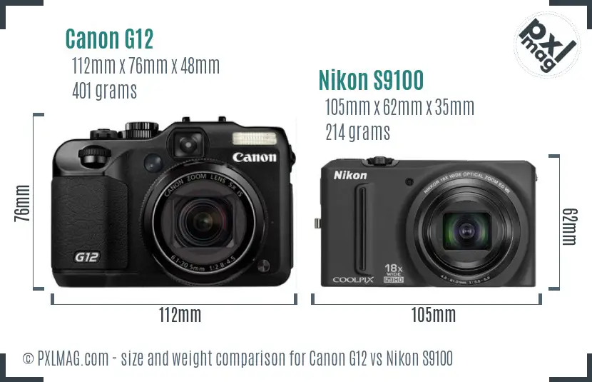 Canon G12 vs Nikon S9100 size comparison