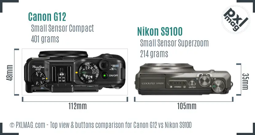 Canon G12 vs Nikon S9100 top view buttons comparison