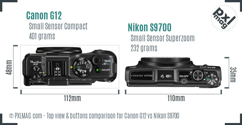 Canon G12 vs Nikon S9700 top view buttons comparison Canon G12 vs Nikon S9700 top view buttons comparison