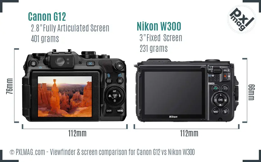 Canon G12 vs Nikon W300 Screen and Viewfinder comparison
