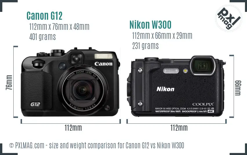 Canon G12 vs Nikon W300 size comparison