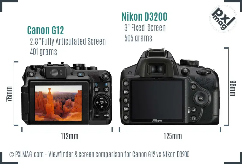 Canon G12 vs Nikon D3200 Screen and Viewfinder comparison Canon G12 vs Nikon D3200 Screen and Viewfinder comparison