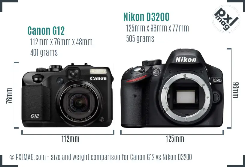 Canon G12 vs Nikon D3200 size comparison Canon G12 vs Nikon D3200 size comparison