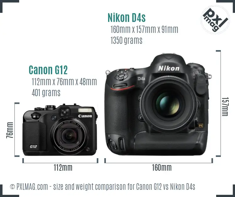 Canon G12 vs Nikon D4s size comparison