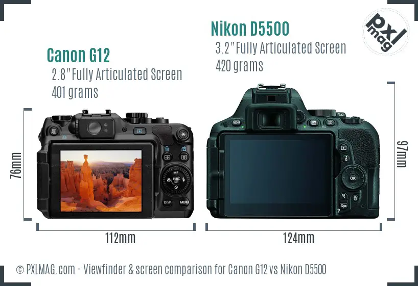 Canon G12 vs Nikon D5500 Screen and Viewfinder comparison Canon G12 vs Nikon D5500 Screen and Viewfinder comparison