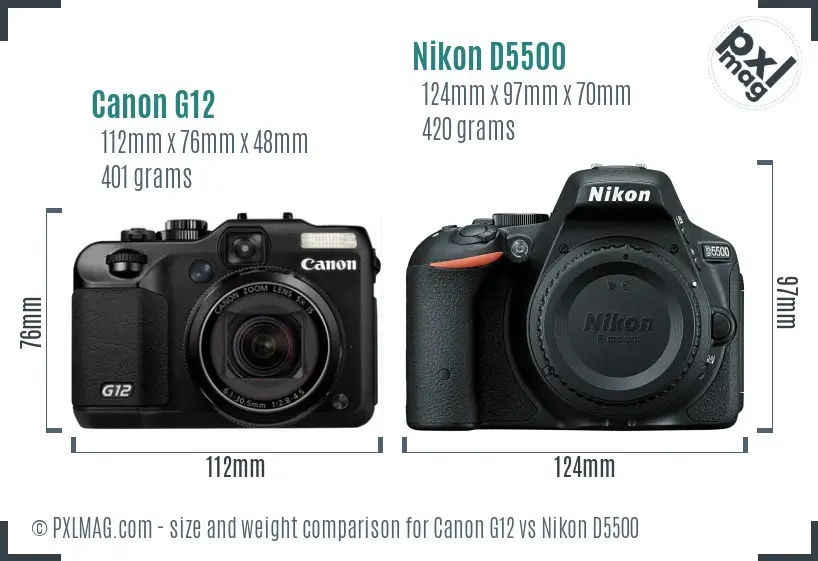 Canon G12 vs Nikon D5500 size comparison Canon G12 vs Nikon D5500 size comparison