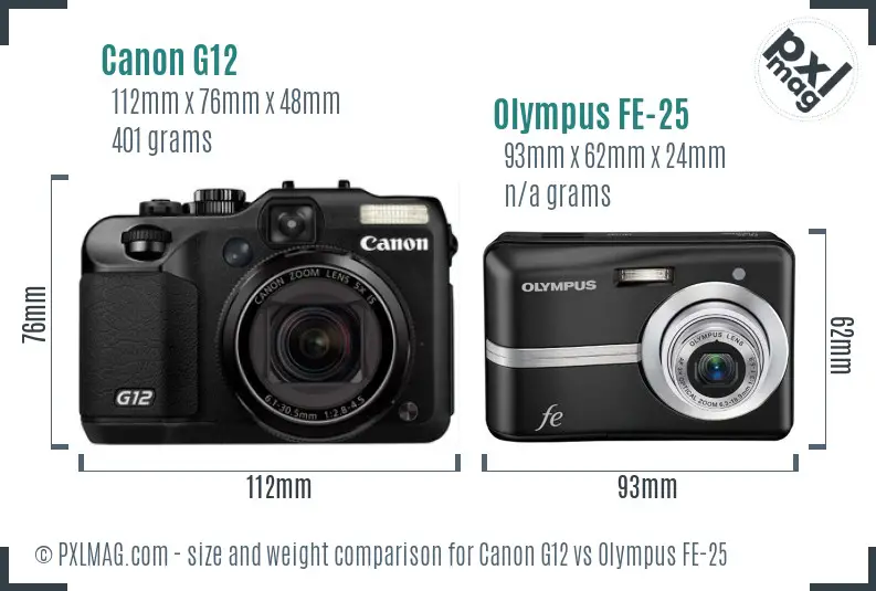 Canon G12 vs Olympus FE-25 size comparison