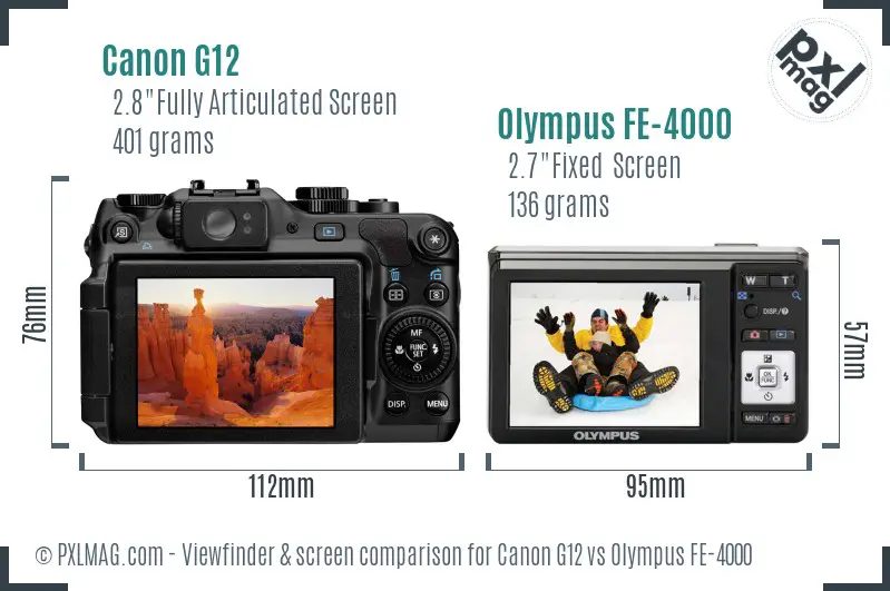 Canon G12 vs Olympus FE-4000 Screen and Viewfinder comparison