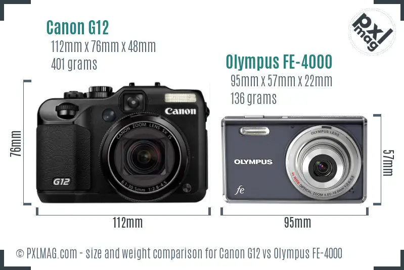 Canon G12 vs Olympus FE-4000 size comparison