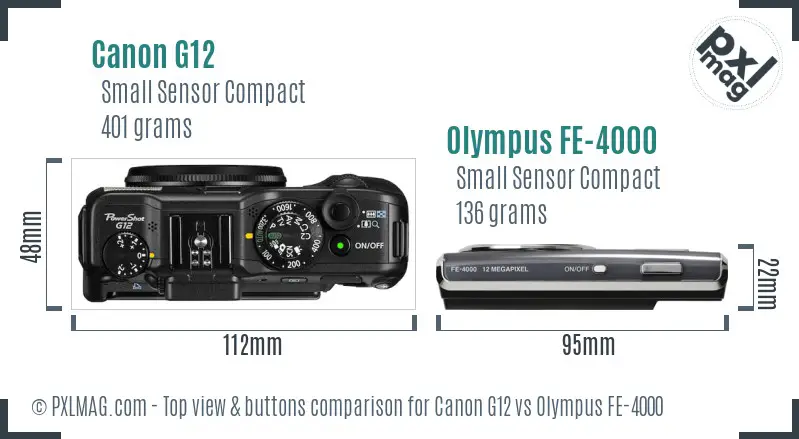 Canon G12 vs Olympus FE-4000 top view buttons comparison