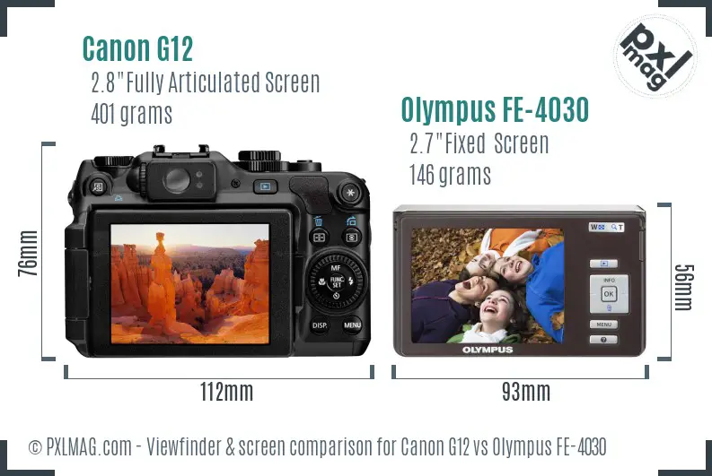 Canon G12 vs Olympus FE-4030 Screen and Viewfinder comparison