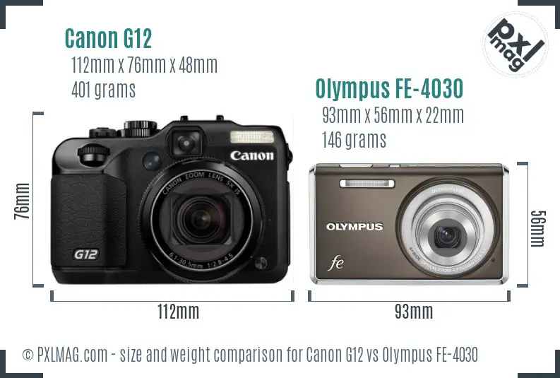 Canon G12 vs Olympus FE-4030 size comparison
