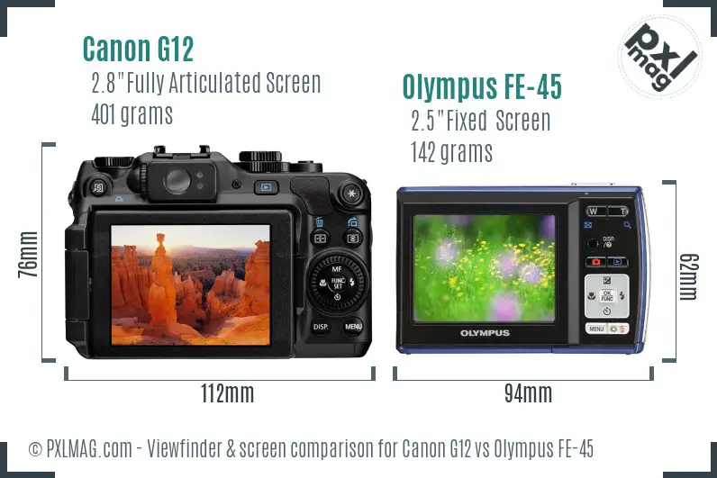 Canon G12 vs Olympus FE-45 Screen and Viewfinder comparison