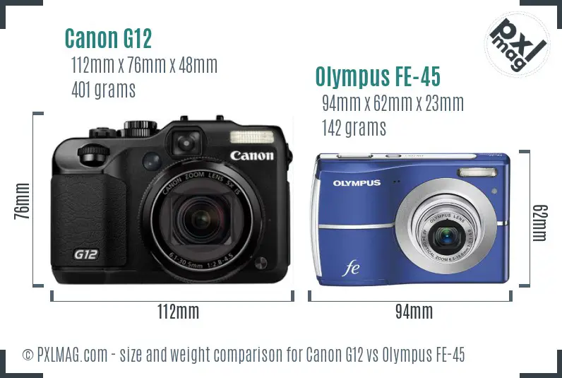 Canon G12 vs Olympus FE-45 size comparison