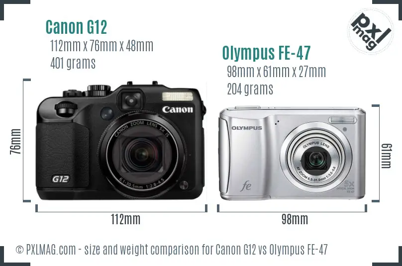 Canon G12 vs Olympus FE-47 size comparison