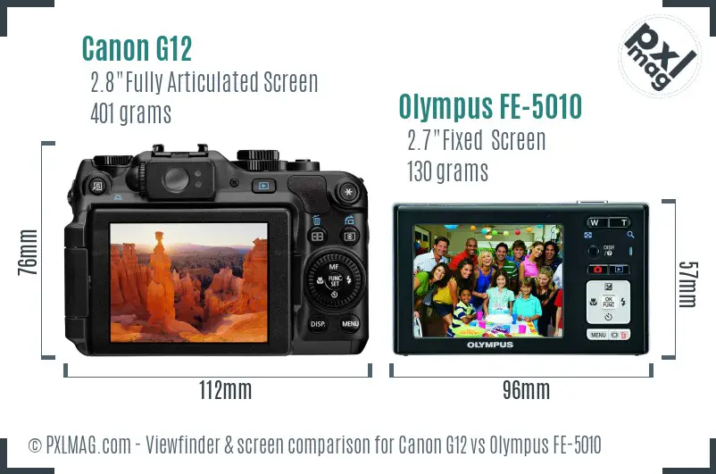 Canon G12 vs Olympus FE-5010 Screen and Viewfinder comparison