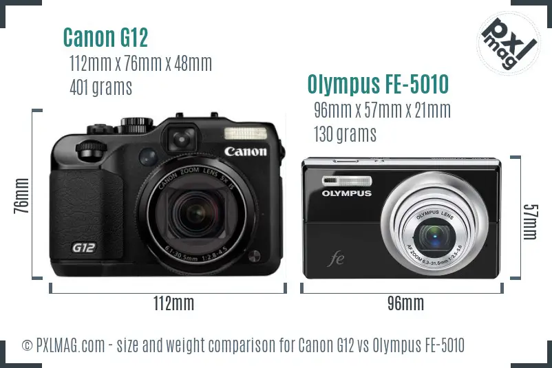 Canon G12 vs Olympus FE-5010 size comparison