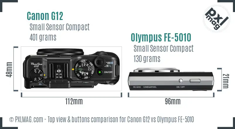 Canon G12 vs Olympus FE-5010 top view buttons comparison