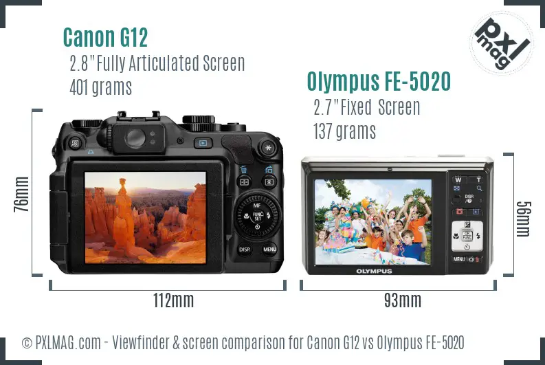 Canon G12 vs Olympus FE-5020 Screen and Viewfinder comparison