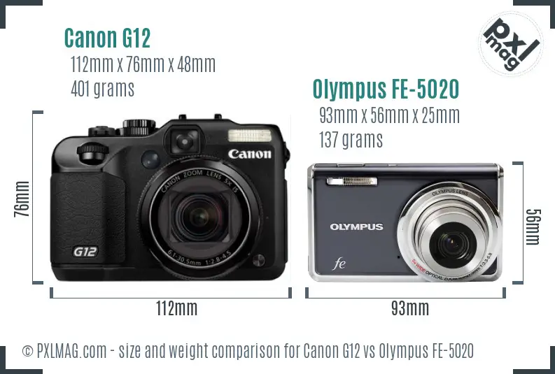 Canon G12 vs Olympus FE-5020 size comparison