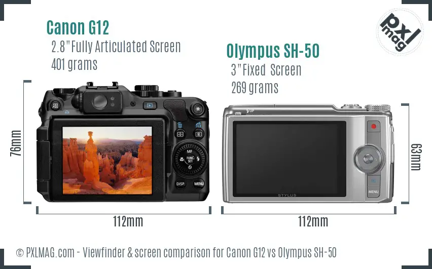 Canon G12 vs Olympus SH-50 Screen and Viewfinder comparison Canon G12 vs Olympus SH-50 Screen and Viewfinder comparison