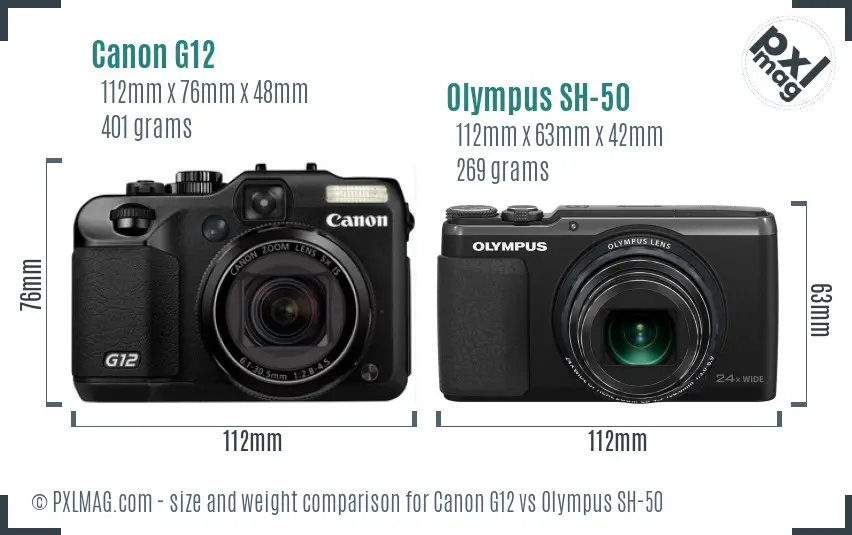 Canon G12 vs Olympus SH-50 size comparison Canon G12 vs Olympus SH-50 size comparison