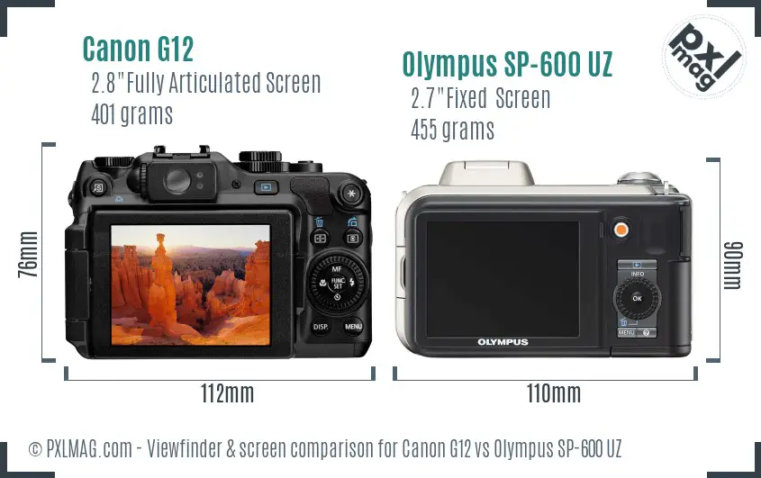 Canon G12 vs Olympus SP-600 UZ Screen and Viewfinder comparison