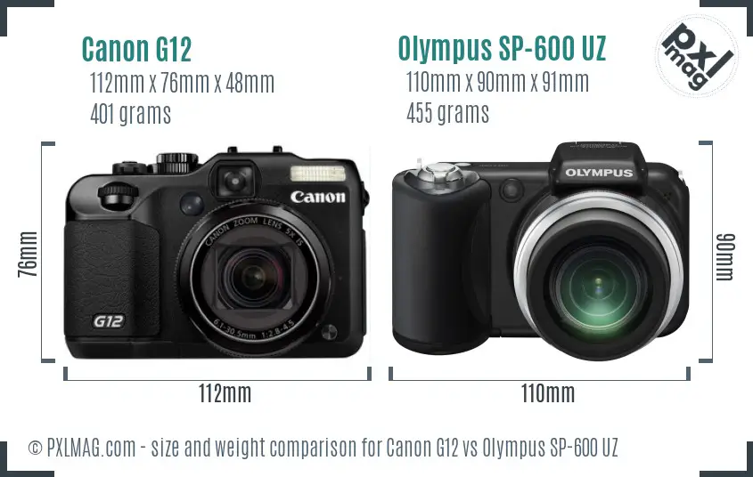 Canon G12 vs Olympus SP-600 UZ size comparison